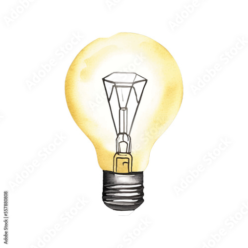 lamp bulb hand drawn with watercolor painting style illustration