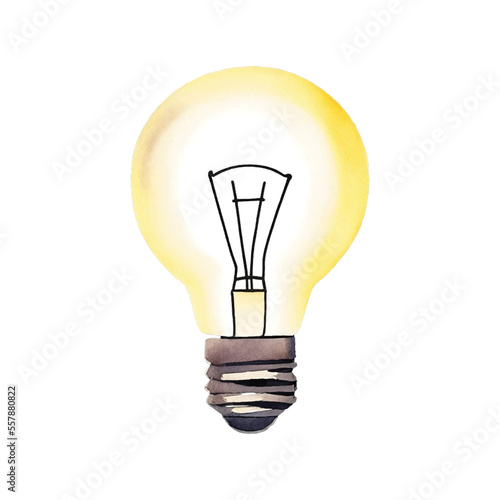 lamp bulb hand drawn with watercolor painting style illustration
