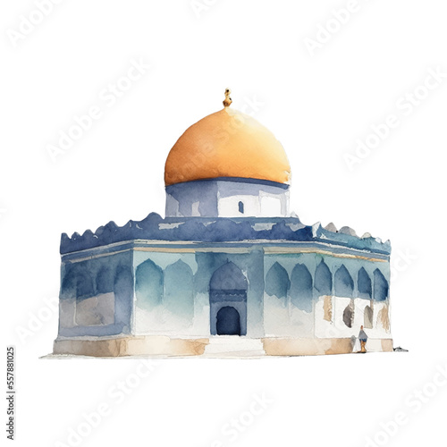 mosque hand drawn with watercolor painting style illustration