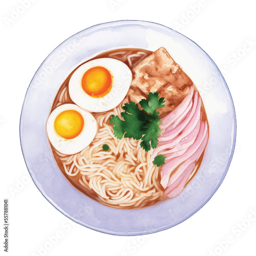 ramen hand drawn with watercolor painting style illustration