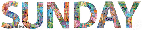 Word SUNDAY. Vector decorative zentangle object