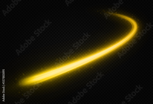 Shiny wave design element with sparkles and particles. Neon shiny lines with light effect. Glittering dust light trail. Abstract magic motion lines. 