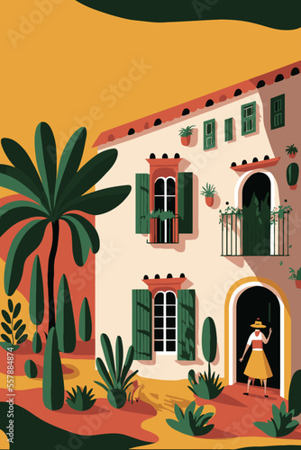 abstract house in mexico theme wall art print matisse style poster in vector