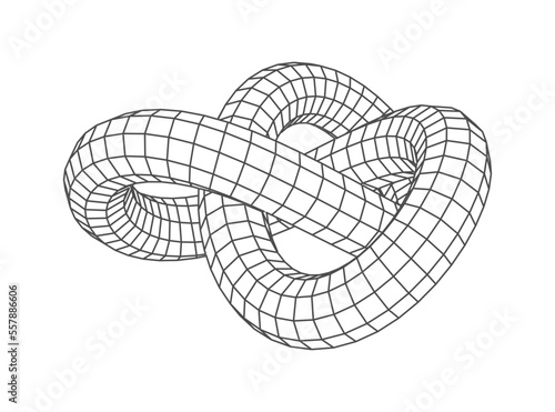 Knot grid abstract figure low poly geometry shape. Vector geometric wireframe perspective. Geometric hologram, isolated polygonal mathematics form
