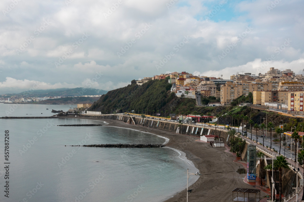 View of the beaches of Ceuta, a Spanish city in North Africa.