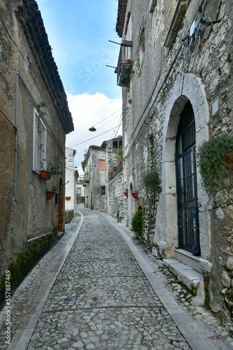 A narrow street among the old houses of Montesarchio, a village in the province of Benevento in Italy.