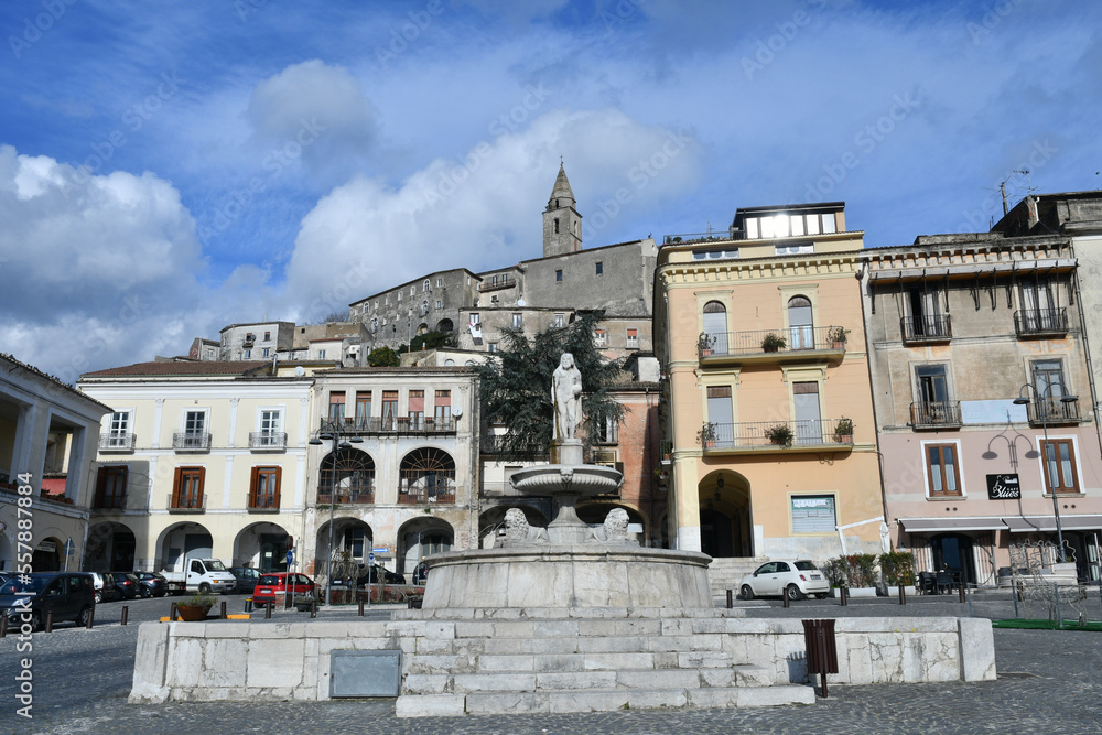 View of the main square of Montesarchio, a village in the province of Benevento in Italy.