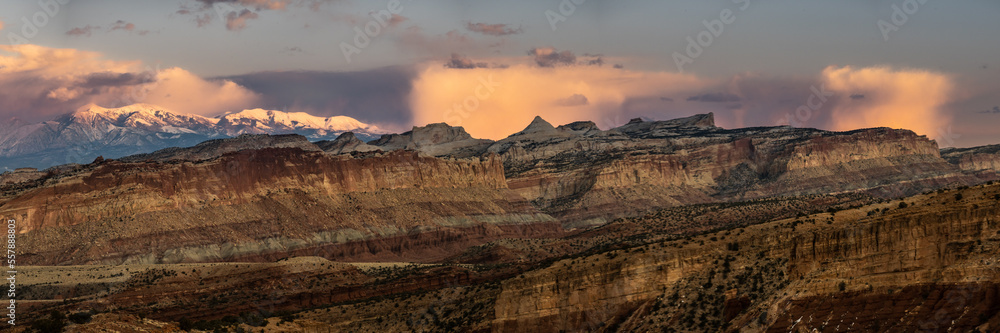 Cloudy Mountains Behind Ridge of Capitol Reef