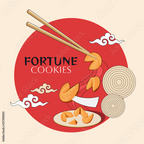 Fortune cookies banner with sign in flat design
