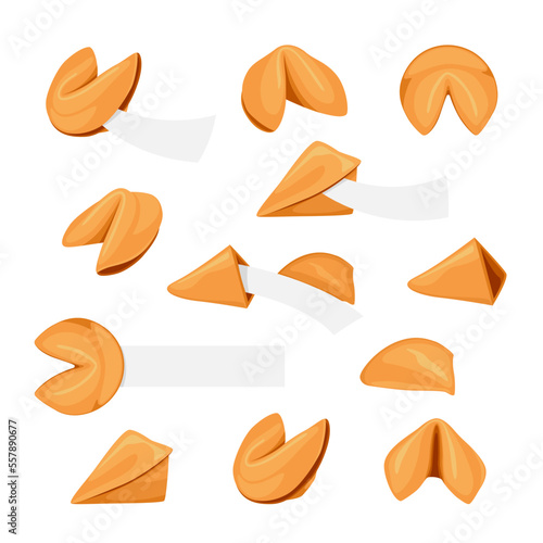 Set of fortune cookies with papers