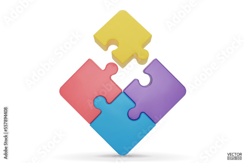 Puzzle pieces icon isolated on white background. Colorful jigsaw puzzle cube, strategy jigsaw business, and education. Puzzle, jigsaw, incomplete data concept. 3d vector illustration.