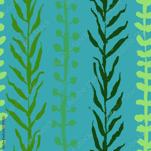Seaweed Dry Brush Seamless Blue and Green Pattern