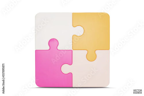  Puzzle pieces icon isolated on white background. Colorful jigsaw puzzle cube, strategy jigsaw business, and education. Puzzle, jigsaw, incomplete data concept. 3d vector illustration.