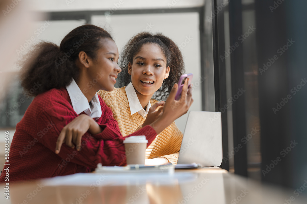 African American girls students studying up for test or making homework together, Back to school concept. African American girls students studying up for test or making homework together, Back to school concept.