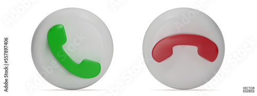 3D Realistic Phone Call button isolated on white background. Answer and decline phone call buttons. Phone icon for website design, mobile app, UI. 3D Vector Illustration.