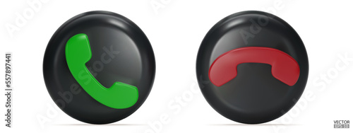 3D Realistic black Phone Call button isolated on white background. Answer and decline phone call buttons. Phone icon for website design, mobile app, UI. 3D Vector Illustration.