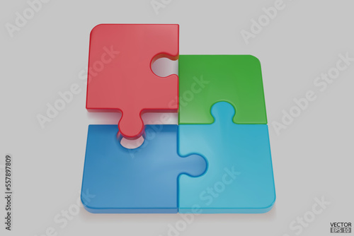 Puzzle pieces icon isolated on white background. Colorful jigsaw puzzle cube, strategy jigsaw business, and education. Puzzle, jigsaw, incomplete data concept. 3d vector illustration. © vensto