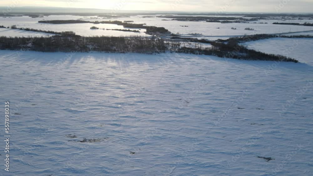 Aerial moving forward high above a frozen lake with a forested shoreline and farm fields in the background. A thin band of sky at the top of the clip.
Aerial moving forward high above a frozen lake with a forested shoreline and farm fields in the background. A thin band of sky at the top of the clip.