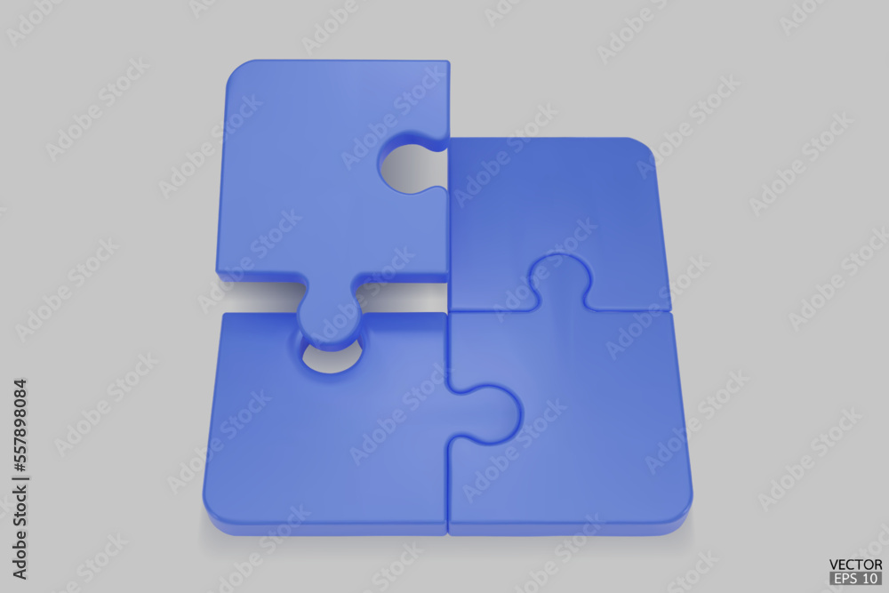 Puzzle pieces icon isolated on white background. Colorful jigsaw puzzle cube, strategy jigsaw business, and education. Puzzle, jigsaw, incomplete data concept. 3d vector illustration.