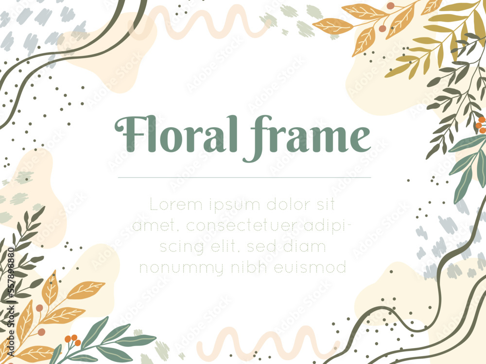 Floral vector frame with green and yellow leaves on textured background Floral vector frame with green and yellow leaves on textured background