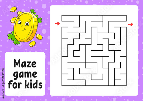 Maze game for kids. Funny labyrinth. Activity worksheet. Puzzle for children. cartoon style. Logical conundrum. Vector illustration.