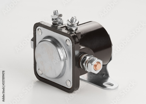 Standard two pole solenoid starter on white photo