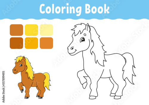 Coloring book for kids. Cheerful character. Cute cartoon style. Fantasy page for children. Black contour silhouette. Isolated on white background. Vector illustration.