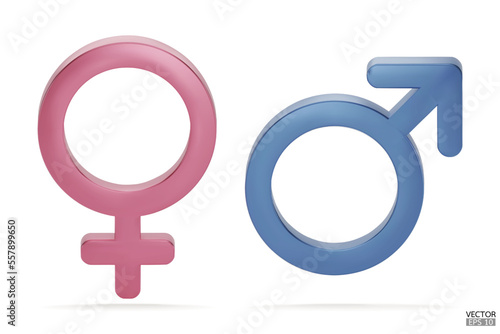 Male and Female symbol icon isolated on white background. Male and female icon set. The symbol for web site, design, logo, app and UI. Gender Icon pink and blue symbol. 3D vector illustration.