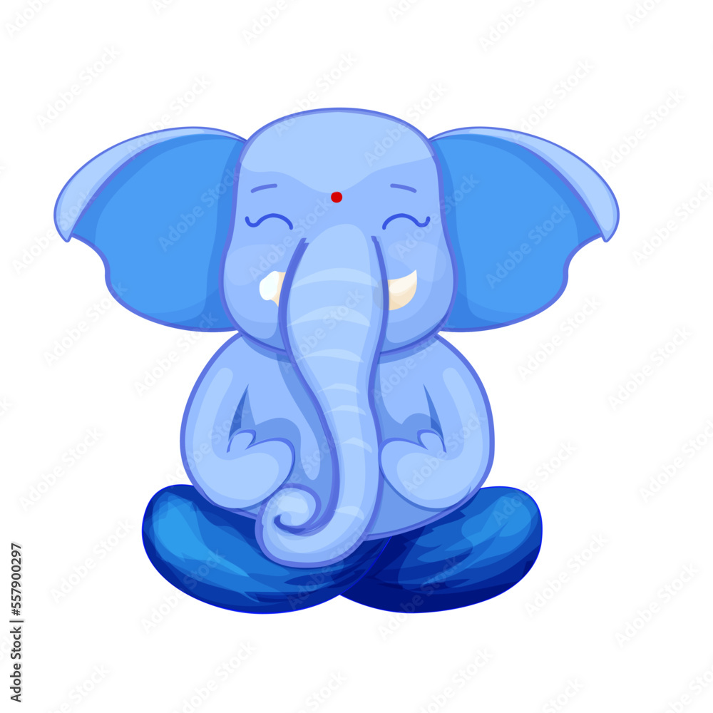 Ganesha god cute character lotus pose, meditation in cartoon style isolated on white background. Idol, spiritual statue. Ganesha god cute character lotus pose, meditation in cartoon style isolated on white background. Idol, spiritual statue.