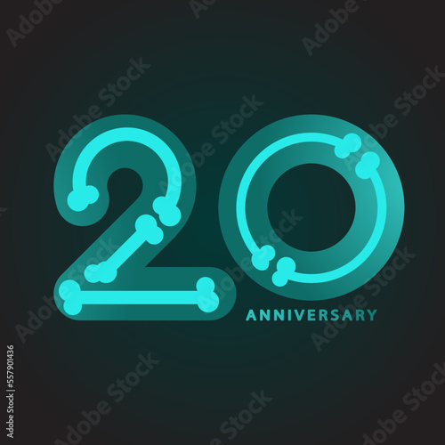 Good quality vector / eps of X-rays image of number 20, 20th anniversary, birthday. green - dark green tone for invitation card, backdrop,  , Isolated on dark tone background