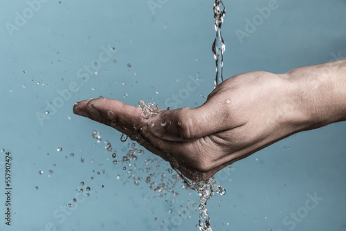water flows on the hand