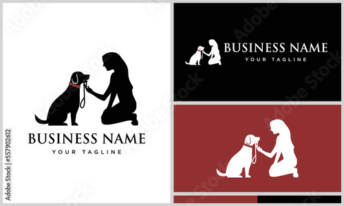 silhouette walking dog logo template