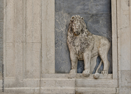Photography Lion of St Mark bas-relief on the façade of the Scuola Grande of San Marco build