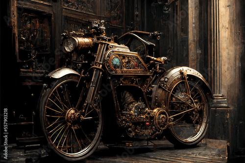 Steampunk victorian era motorcycle
