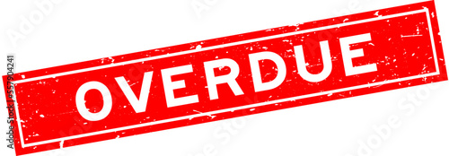 Grunge red overdue word square rubber seal stamp on white background