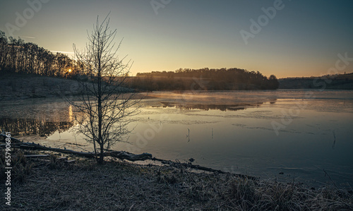 Winter sunrise on river