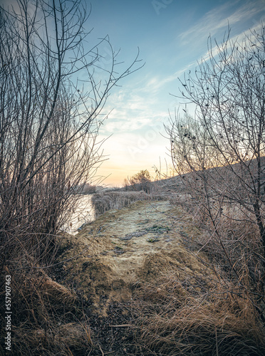 Winter sunrise on river