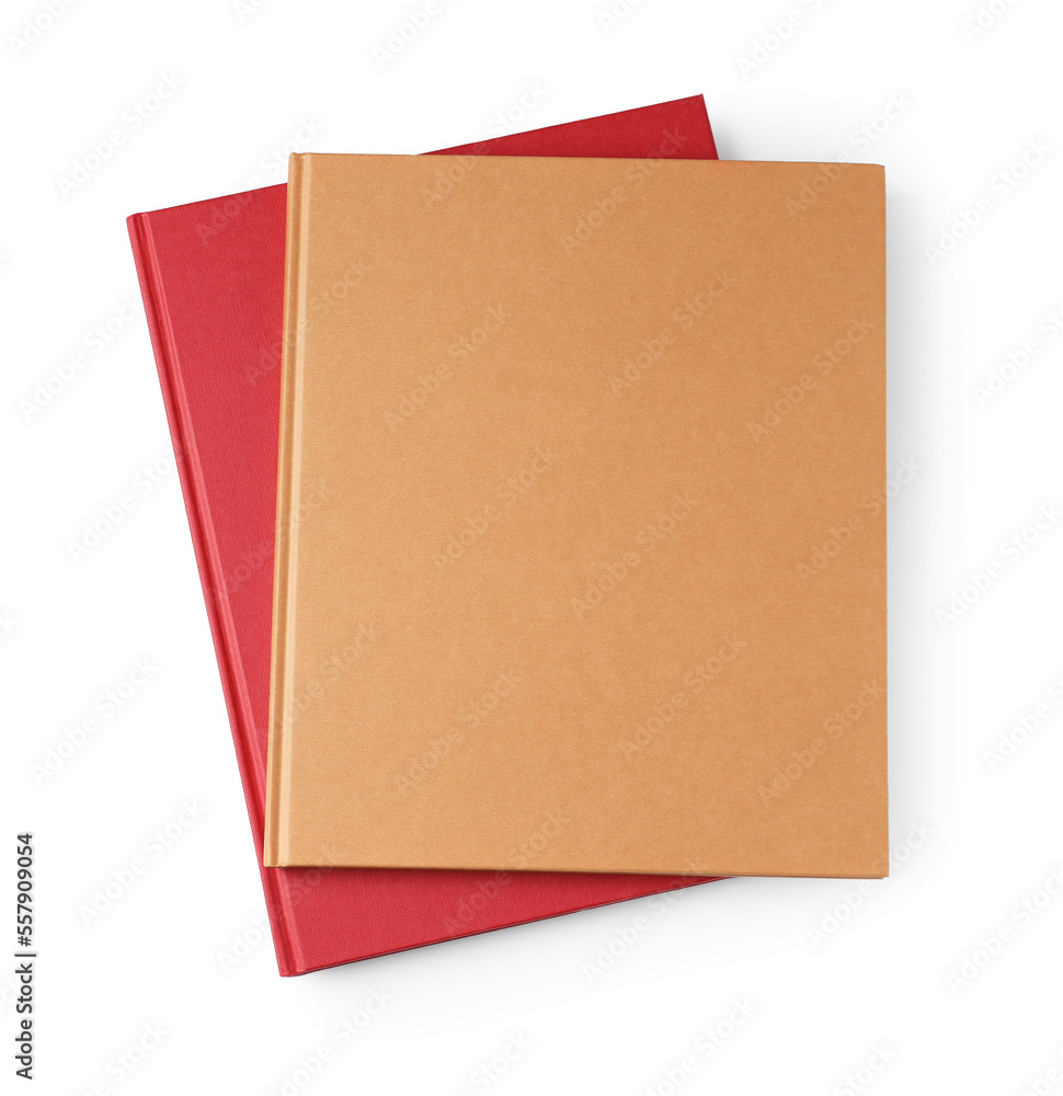 Hardcover books isolated on white, top view Hardcover books isolated on white, top view
