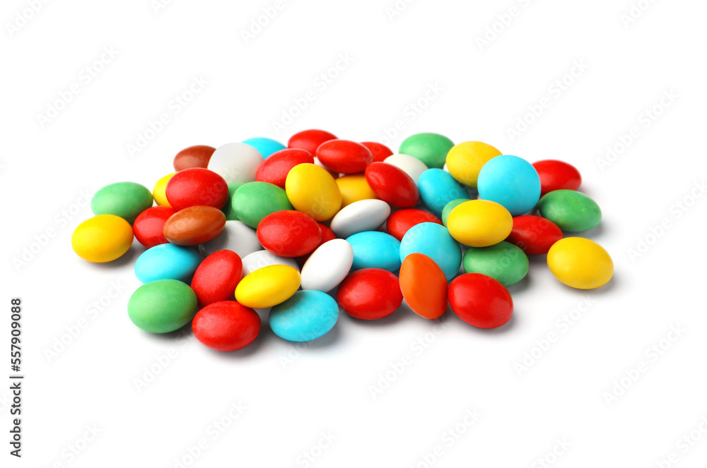 Many small colorful candies on white background Many small colorful candies on white background