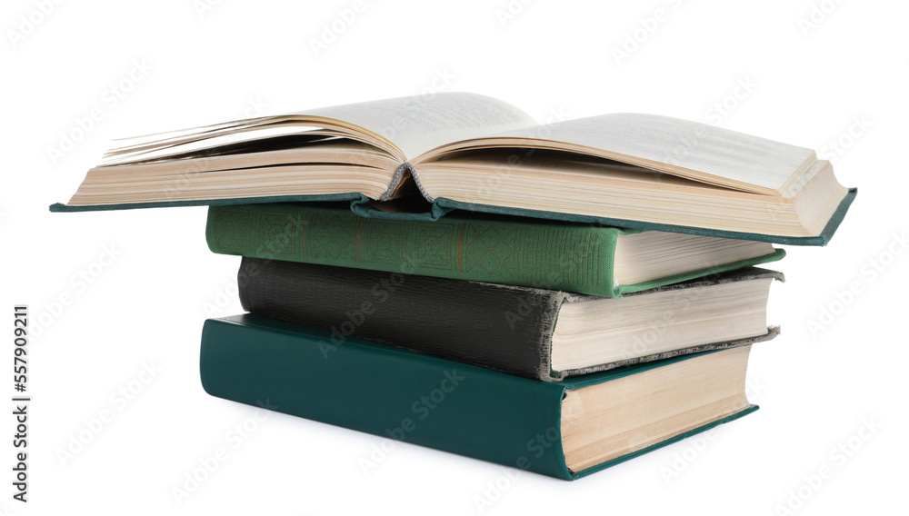 Stack of many old hardcover books isolated on white Stack of many old hardcover books isolated on white
