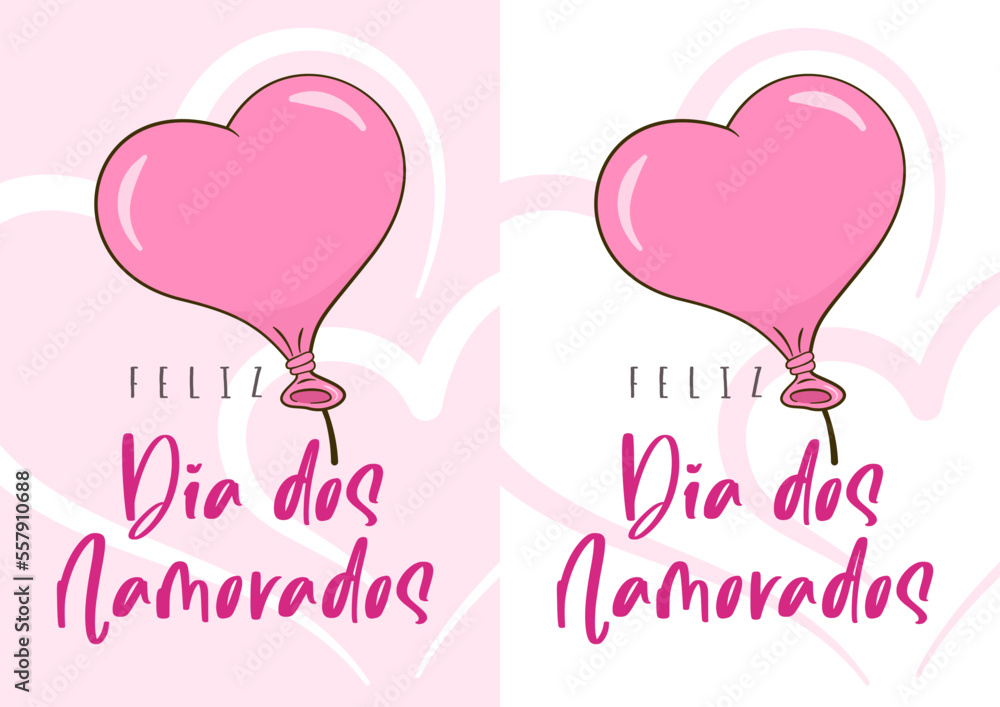 Happy Valentine's Day in Portuguese (Feliz Dia dos Namorados). Three card templates. Cartoon. Vector illustration