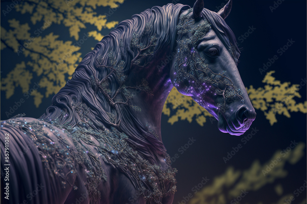 Beautiful horse 3d modelling artificial effects, 3d rendering digital illustration abstract background.