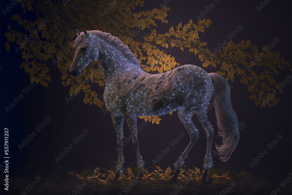 3d illustration of a horse in the night