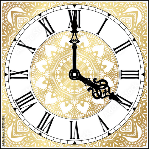 golden ornamental roman numeral clock photo