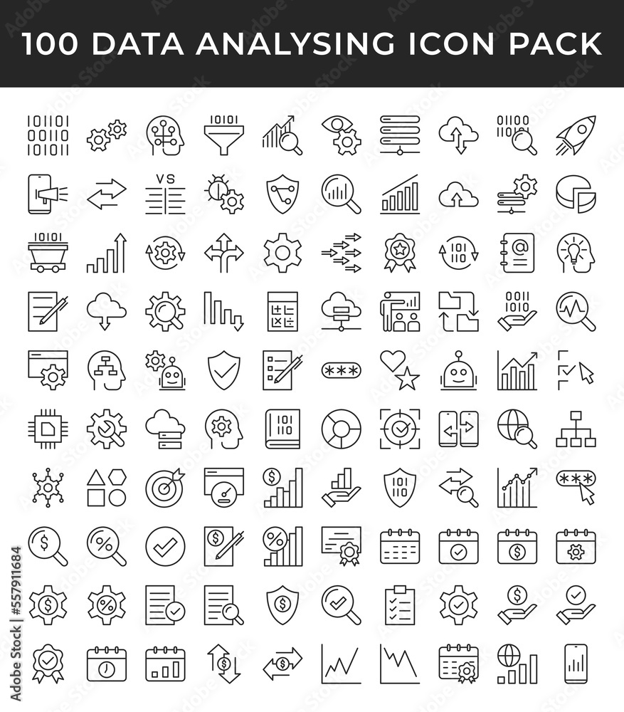 Data Analysis line icons collection. UI web icons set in a flat design. Outline icons pack