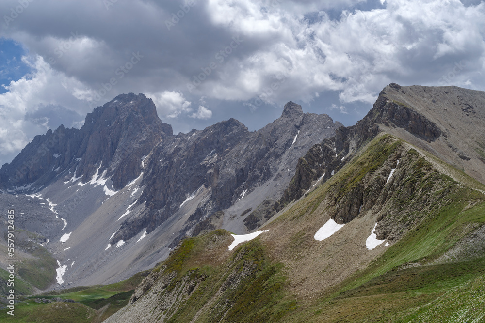 View of Mount Oronaye from the Enchiausa valley in the upper Maira valley, Cottian Alps, Italy