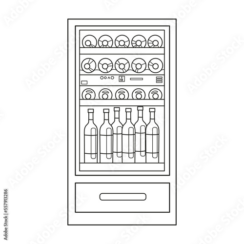 Wine rack with bottles. Black and white vector image. Coloring.