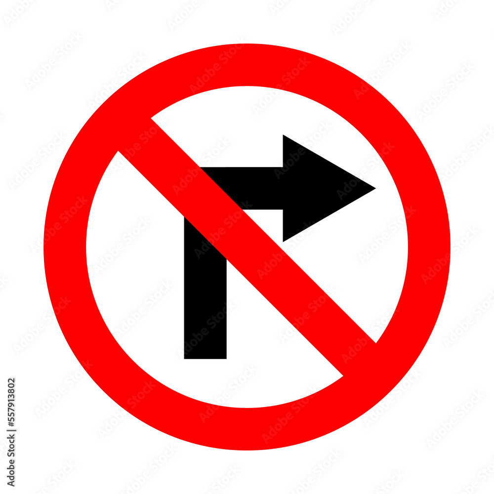 No Right turn Road Sign on Transparent Background No Right turn Road Sign on Transparent Background