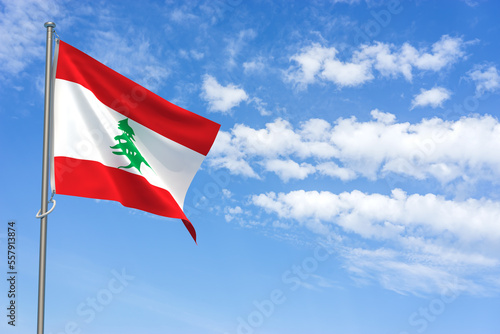 Republic of Lebanon Flag Over Blue Sky Background. 3D Illustration