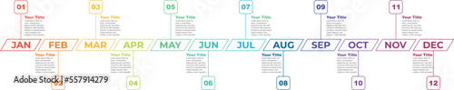 Business Presentation Timeline for 1 year, 12 months, 365 Days Timeline infographics Infographic business can be used for Business concept with 12 options, steps or processes.